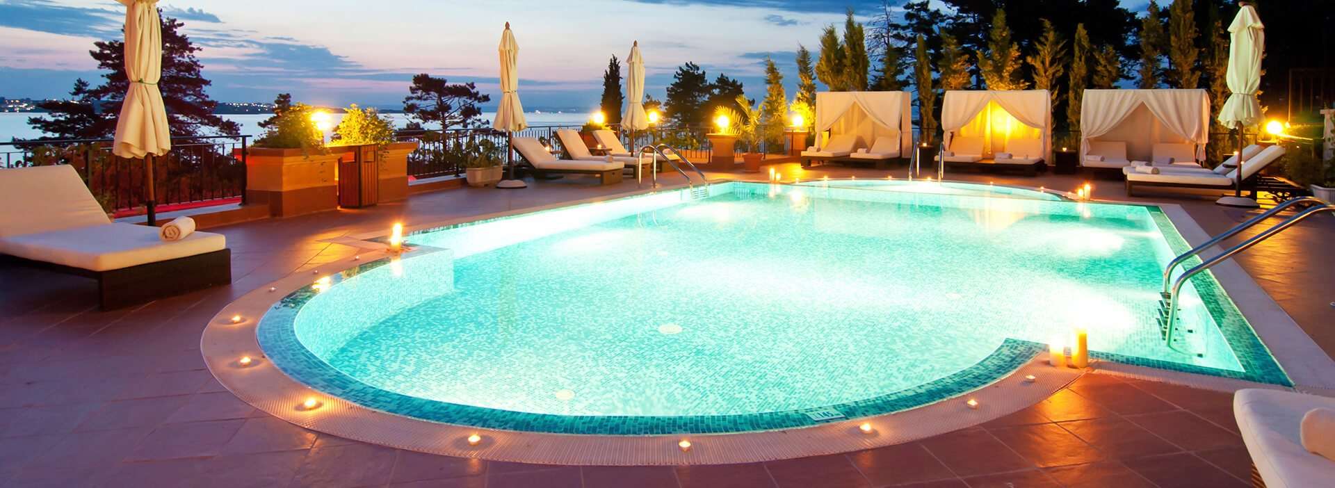 Pool and Patio at Night